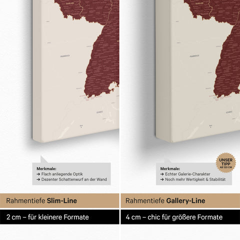 Tysklandskort TRAVEL® Canvas med nåle – Bordeaux Rød