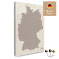 Deutschland-Karte in Warmgray (Braun-Grau) als Pinnwand Leinwand zum Pinnen und Markieren von Reisezielen kaufen