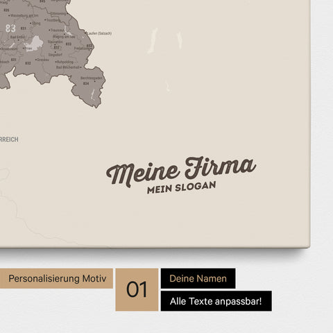 Deutschland-Karte PLZ® (Postleitzahlen 1-2-3-stellig) Pinn-Leinwand – Warmgray