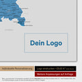 Deutschland-Karte als Poster in Blau mit Eindruck eines Firmenlogos