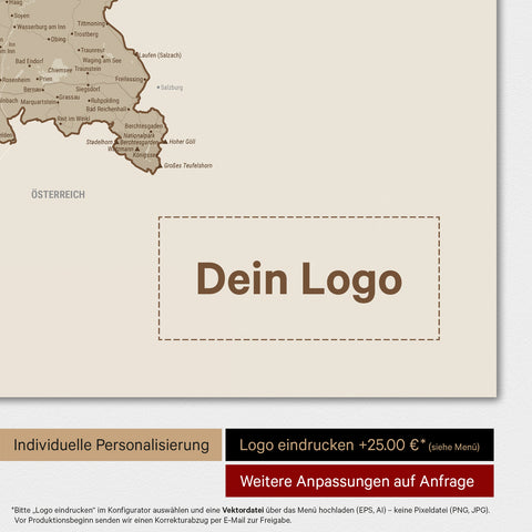 Deutschland-Karte als Poster in Desert Sand mit Eindruck eines Firmenlogos