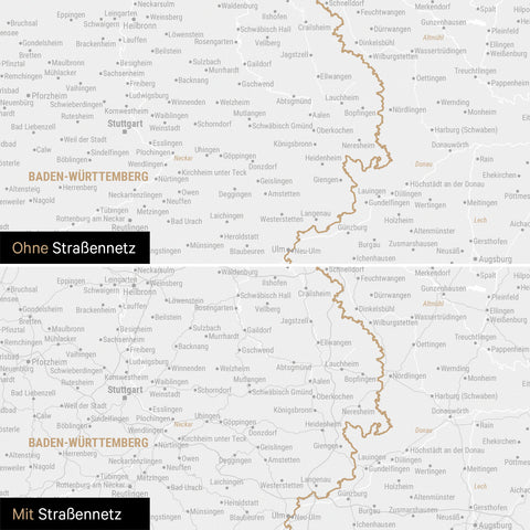 Deutschland-Karte Poster in Dunkelgrau wahlweise mit oder ohne Straßennetz