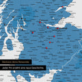 Detail einer England- & Großbritannien-Karte als Pinn-Leinand in Farbe Blau mit Kartenausschnitt von Schottland