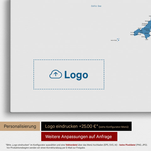 England (Storbritannien) & Irland Kort TRAVEL® Lærred til nåle – Ocean Blue