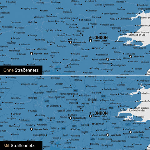 England (Storbritannien) & Irland Kort TRAVEL® Lærred til nåle – Ocean Blue