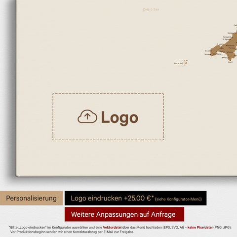 England (Storbritannien) & Irland Kort TRAVEL® Lærred til nåle – Bronze