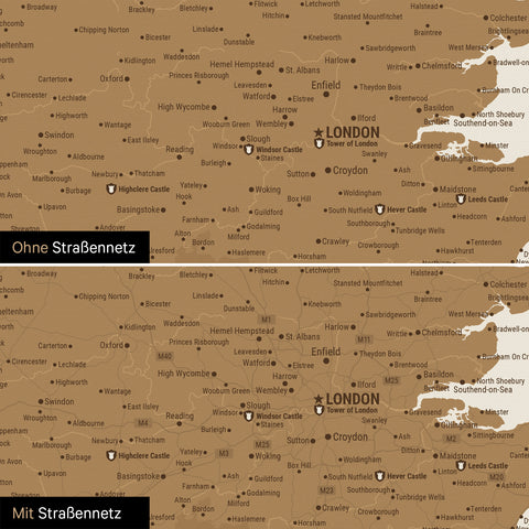 England (Storbritannien) & Irland Kort TRAVEL® Lærred til nåle – Bronze