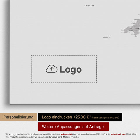 England (Storbritannien) & Irland Kort TRAVEL® Lærred til nåle – Coolgray