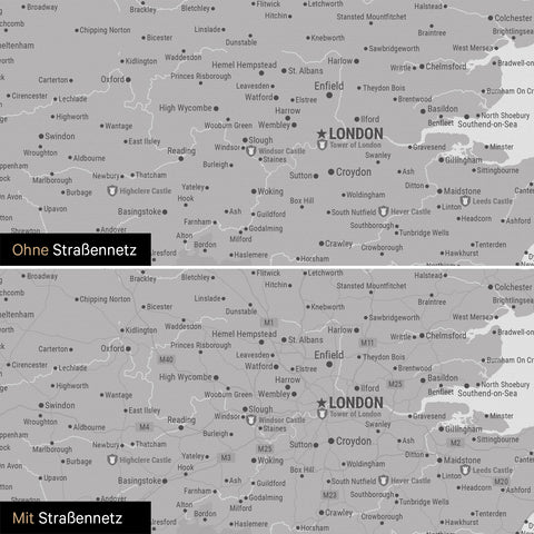 England (Storbritannien) & Irland Kort TRAVEL® Lærred til nåle – Coolgray