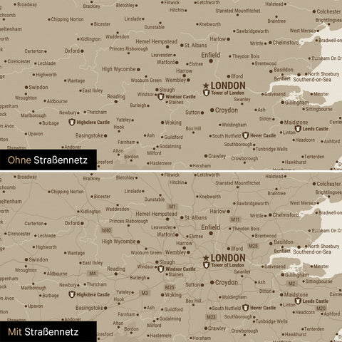 England (Storbritannien) & Irland Kort TRAVEL® Lærred til nåle – Desert Sand