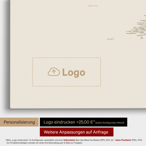 England (Storbritannien) & Irland Kort TRAVEL® Lærred til nåle – Guld