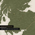 Detail einer England- & Großbritannien-Karte als Pinn-Leinand in Farbe Olive Green mit Kartenausschnitt von Schottland