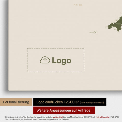 England (Storbritannien) & Irland Kort TRAVEL® Lærred til nåle – Olivengrøn