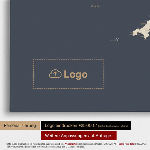 England (Storbritannien) & Irland Kort TRAVEL® Lærred til nåle – Hale Navy