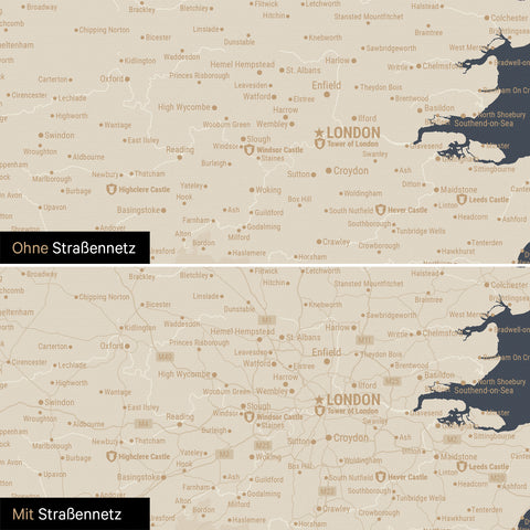 England (Storbritannien) & Irland Kort TRAVEL® Lærred til nåle – Hale Navy