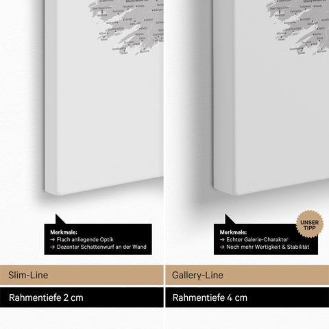 UK England & Irland-kort TRAVEL® Canvas med nåle – Coolgray (Lysegrå)