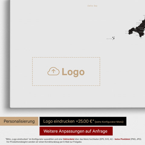 England (Storbritannien) & Irland Kort TRAVEL® Lærred til nåle – Lys Sort