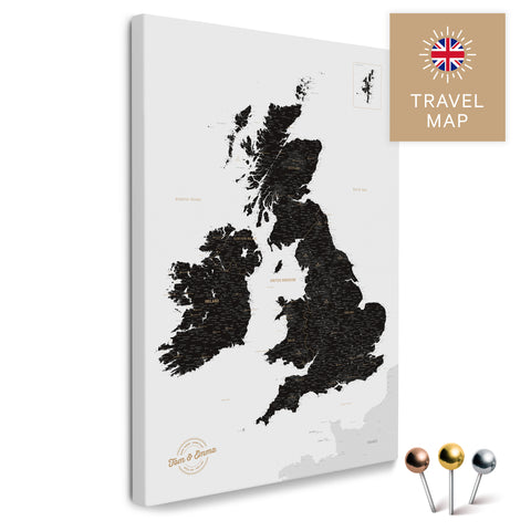 England- & Großbritannien-Karte mit Irland in Farbe Light Black als Pinnwand Leinwand zum Pinnen und Markieren von Reisezielen