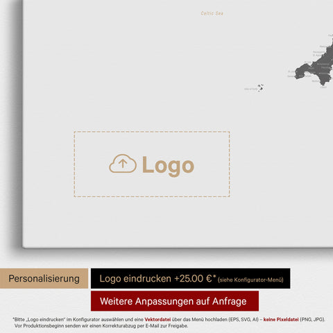 England (Storbritannien) & Irland Kort TRAVEL® Lærred til nåle – Lysegrå