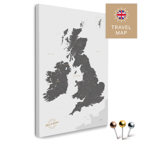 England- & Großbritannien-Karte mit Irland in Farbe Light Gray als Pinnwand Leinwand zum Pinnen und Markieren von Reisezielen