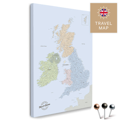 Politische England- & Großbritannien-Karte mit Irland in Farbe Multicolor Atlas als Pinnwand Leinwand zum Pinnen und Markieren von Reisezielen