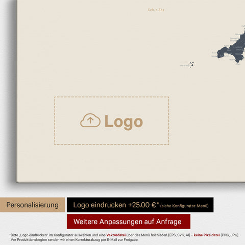 England (Storbritannien) & Irland Kort TRAVEL® Lærred til nåle – Navy Light