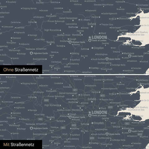 England (Storbritannien) & Irland Kort TRAVEL® Lærred til nåle – Navy Light
