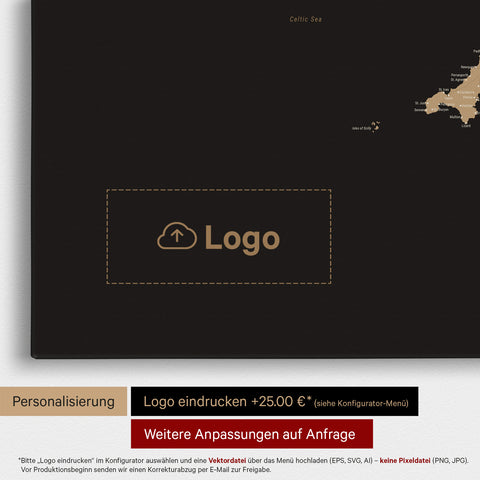 England (Storbritannien) & Irland Kort TRAVEL® Lærred til nåle – Sonar Black
