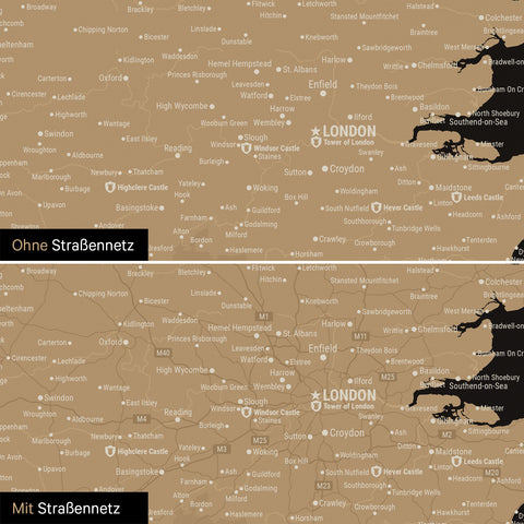 England (Storbritannien) & Irland Kort TRAVEL® Lærred til nåle – Sonar Black