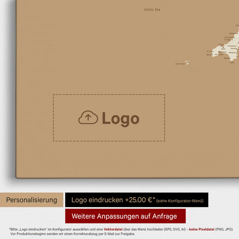 England (Storbritannien) & Irland Kort TRAVEL® Lærred til nåle – Treasure Gold