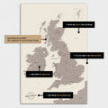 Vielfältige Konfigurationsmöglichkeiten einer England-Karte in Warmgray (Braun-Grau)