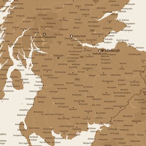 Detail einer England-Karte als Poster mit Kartenausschnitt von Schottland
