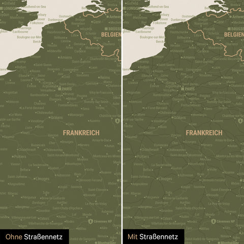 Europakort TRAVEL® Canvas med nåle – Olivengrøn