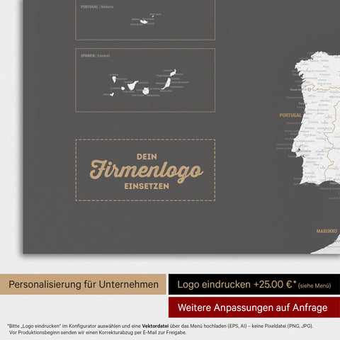 Europakort TRAVEL® Magnettavle – Mørkegrå