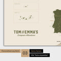 Magnetboard Europakarte in Olive Green mit Personalisierung im Vintage-Stil