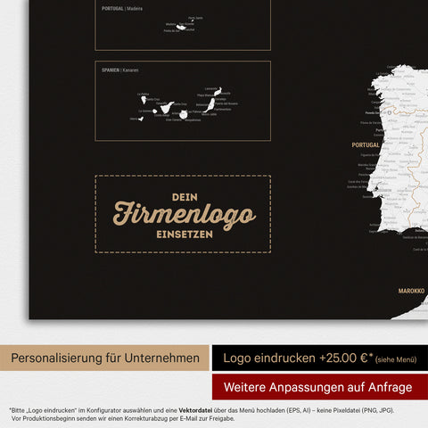 Europakort TRAVEL® Magnettavle – Mørk Sort (Sort-Hvid)