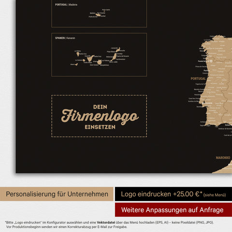 Europakort TRAVEL® Magnettavle – Sonar Black (Sort-Guld)
