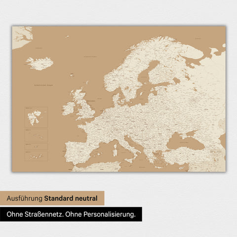 Neutrale und schlichte Ausführung einer magnetischen Europakarte in Treasure Gold