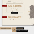 Magnetische Europa-Karte in einem modernen Design in Warmgray (Braun-Grau) als Magnetboard mit Personalisierung als Logo mit einer Weltkugel