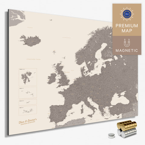 Europakort TRAVEL® Magnettavle – Warmgray (Brun-Grå)