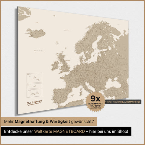 Europakort TRAVEL® Magnetisk plakat – Ørken Sand (Beige)