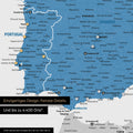 Ausschnitt einer Europakarte als Magnetposter in Blau zeigt einen Ausschnitt von England, Frankreich und Belgien