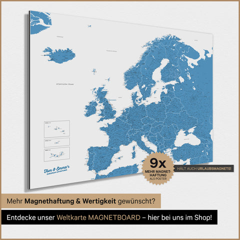 Europakort TRAVEL® Magnetisk plakat – Oceanblå