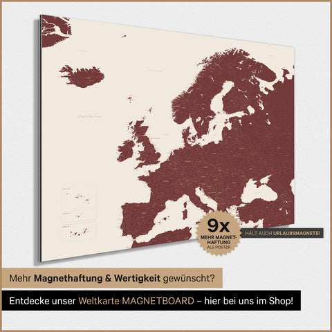 Europakort TRAVEL® Magnetisk plakat – Bordeauxrød