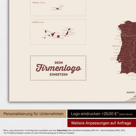 Europakort TRAVEL® Magnetisk plakat – Bordeauxrød