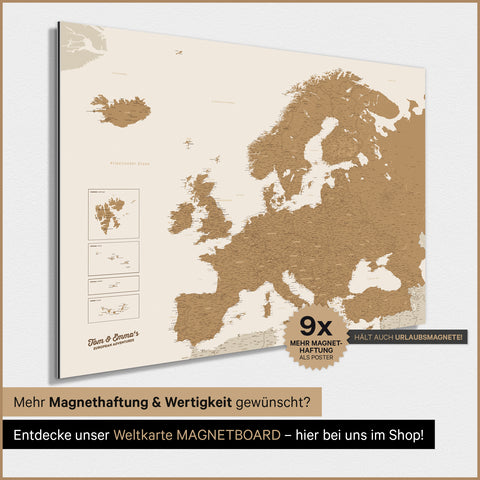 Europakort TRAVEL® Magnetisk plakat – Bronze