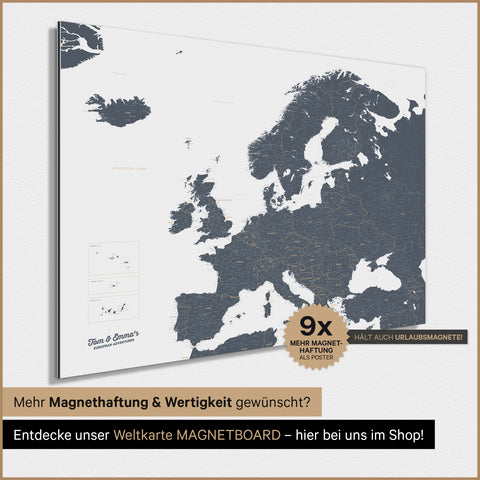 Europakort TRAVEL® Magnetisk plakat – Denimblå
