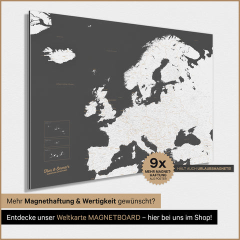 Europakort TRAVEL® Magnetisk plakat – Mørkegrå