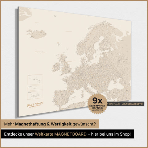 Europakort TRAVEL® Magnetisk plakat – Guld