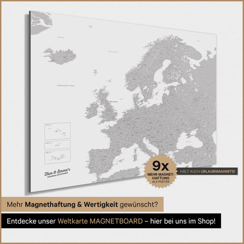 Europakort TRAVEL® Magnetisk plakat – Coolgray (Lysegrå)